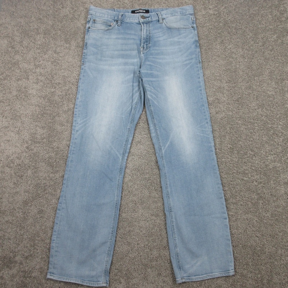 Express Jeans Mens 33x34 Blue Classic Boot Performance Faded Whisker Denim Pants